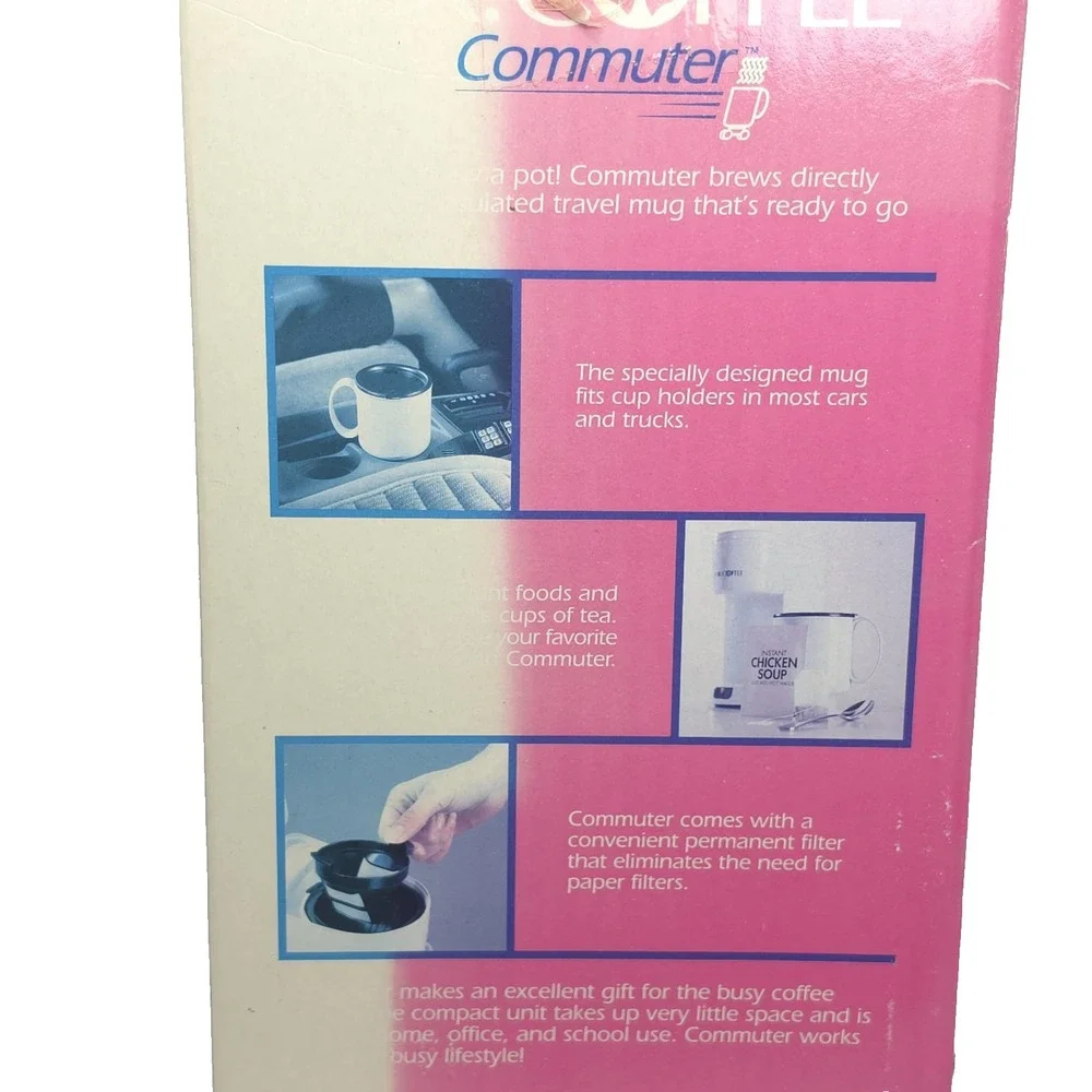 Vtg Mr. Coffee Commuter Coffee Maker PTC1M Single Serve NEW Open Box 2 Mugs